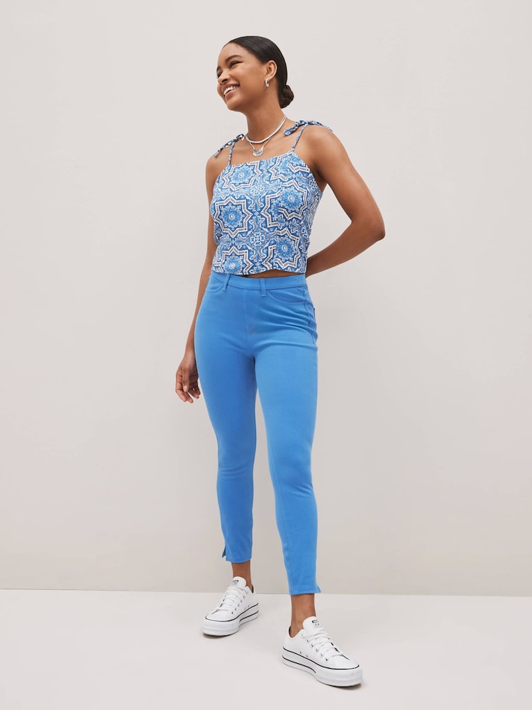 Cornflower Blue Cropped Denim Jersey Leggings - Image 2 of 5