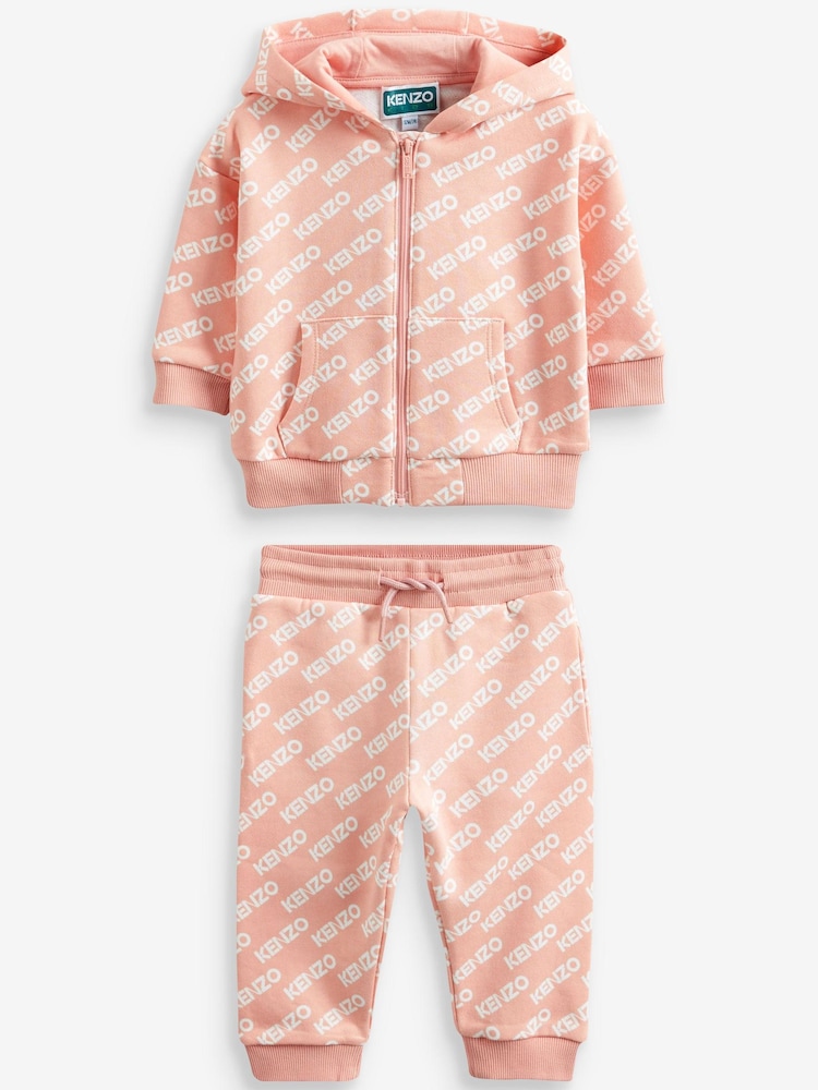 KENZO KIDS Baby Pink All Over Logo Hooded Tracksuit - Image 1 of 5