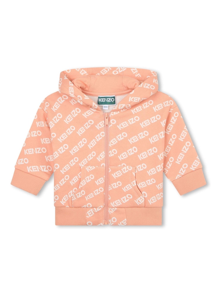 KENZO KIDS Baby Pink All Over Logo Hooded Tracksuit - Image 2 of 5