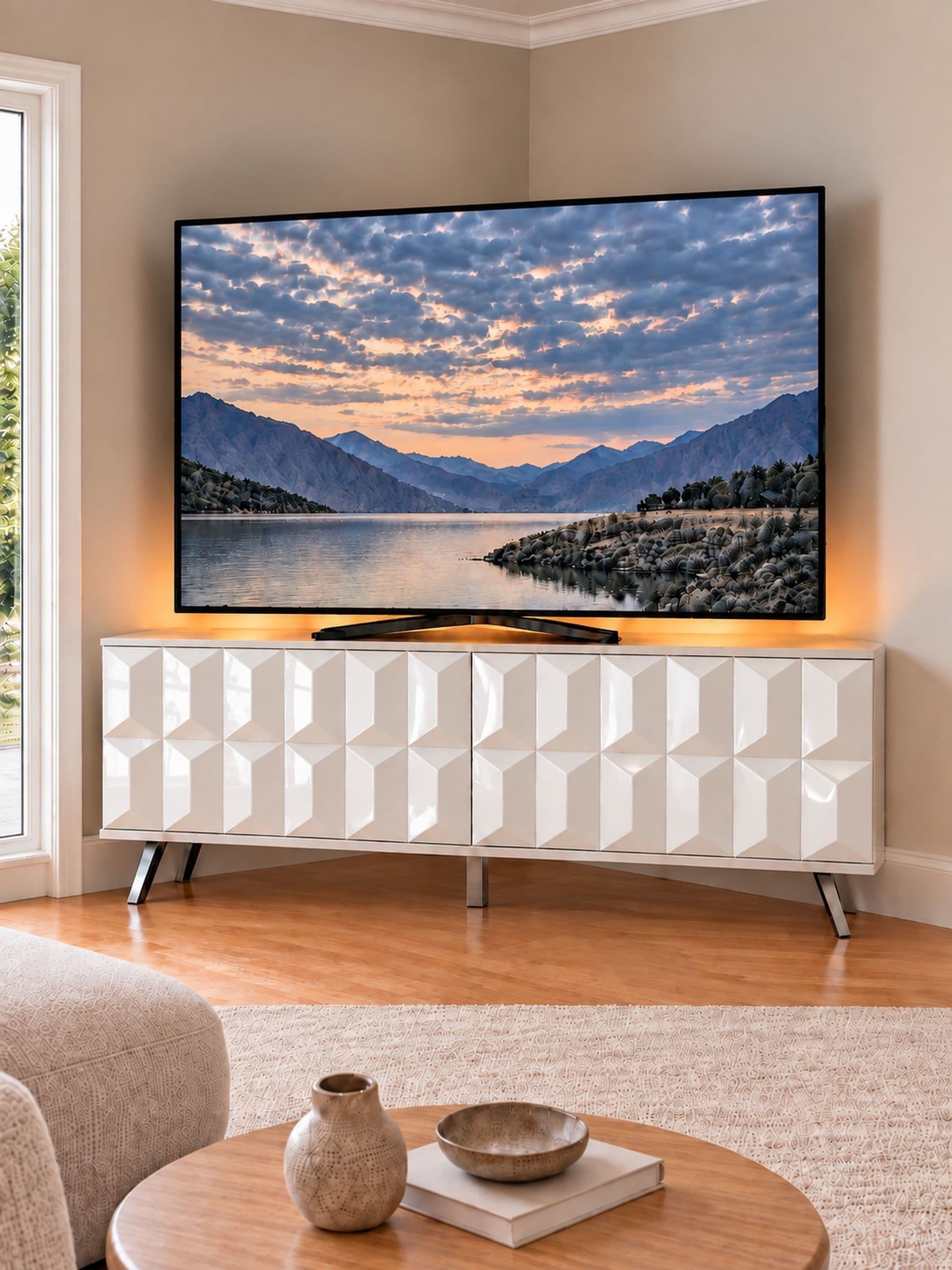 Rackhams White Elevate 1200 Corner Tv Cabinet - Image 2