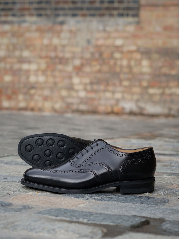 Černá leštěné kožené perforované polobotky Loake 302Brg Oxford Boty, obuv - Image 3 of 5