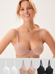 Black/White/Nude Non Pad Balcony DD+ Cotton Blend Bras 3 Pack - Image 1 of 9