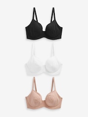Black/White/Nude Non Pad Balcony DD+ Cotton Blend Bras 3 Pack - Image 6 of 9