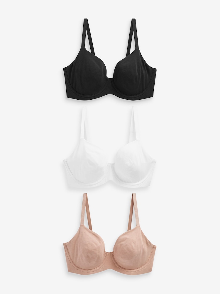 Black/White/Nude Non Pad Balcony DD+ Cotton Blend Bras 3 Pack - Image 6 of 9
