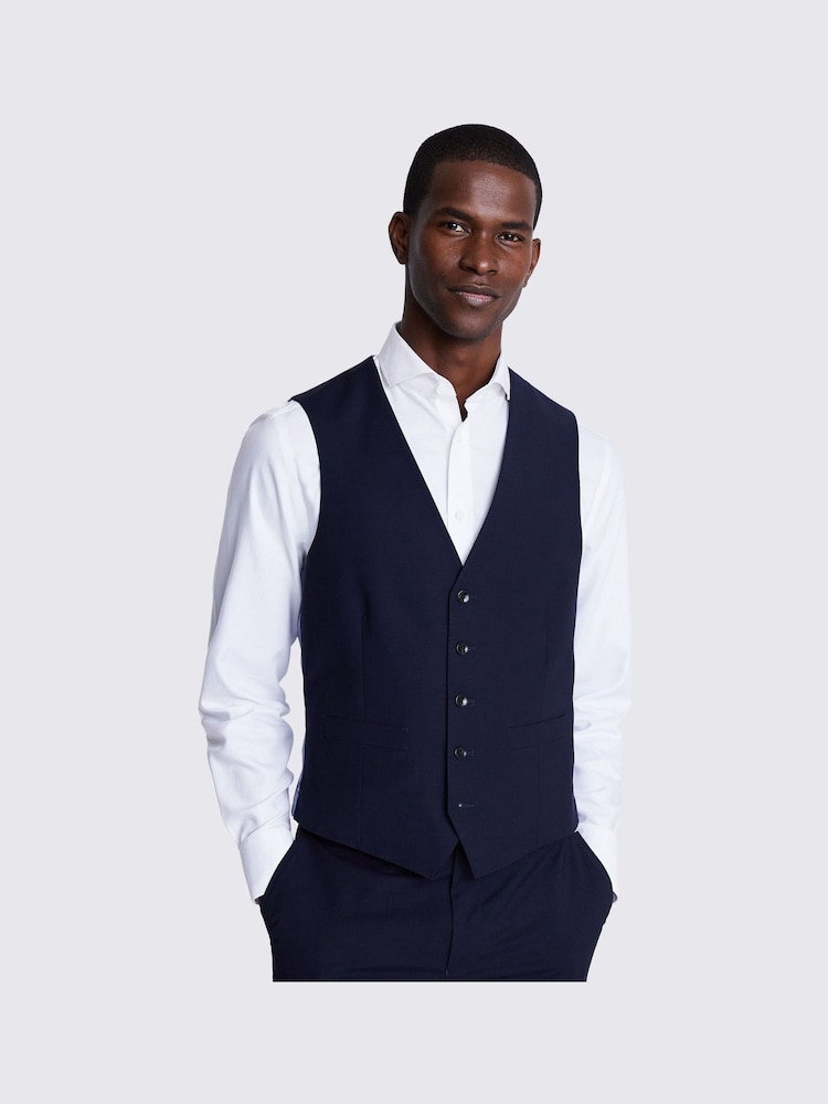 MOSS Blue Tailored Fit Suit: Waistcoat - Image 1 of 4