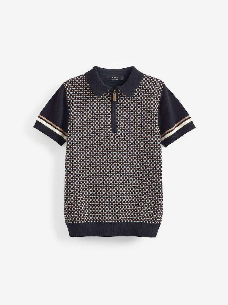 Črno-rumenorjava - Pleten kratek rokav; s kratkimi rokavi Geo Pattern polo majice (3-16yrs) - Slika 1 iz 2