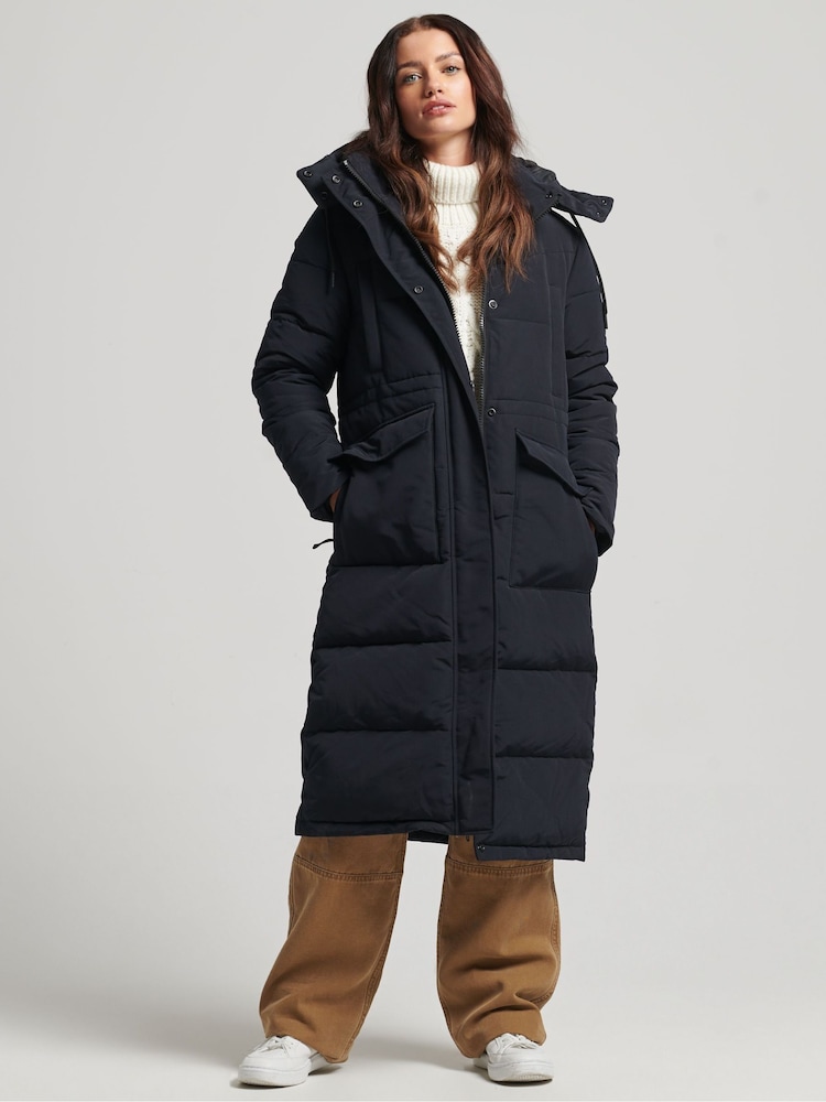 Superdry Black Vintage Everest Longline Parka Coat - Image 1 of 3