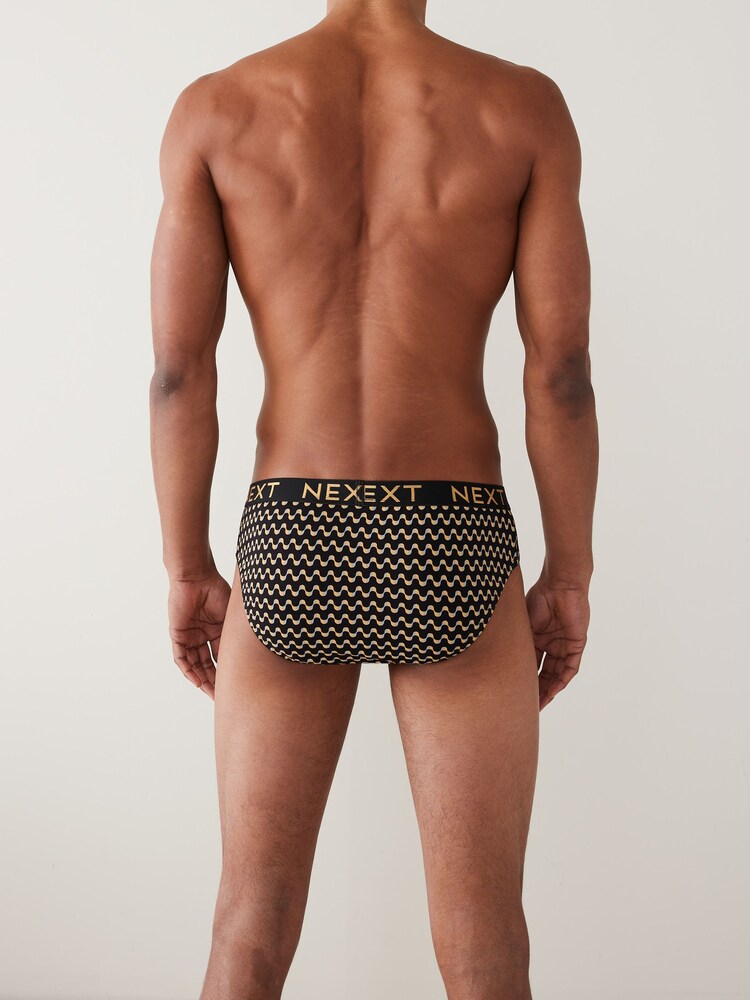 Black Gold Pattern 4 pack Cotton Rich Briefs - Image 3 of 10
