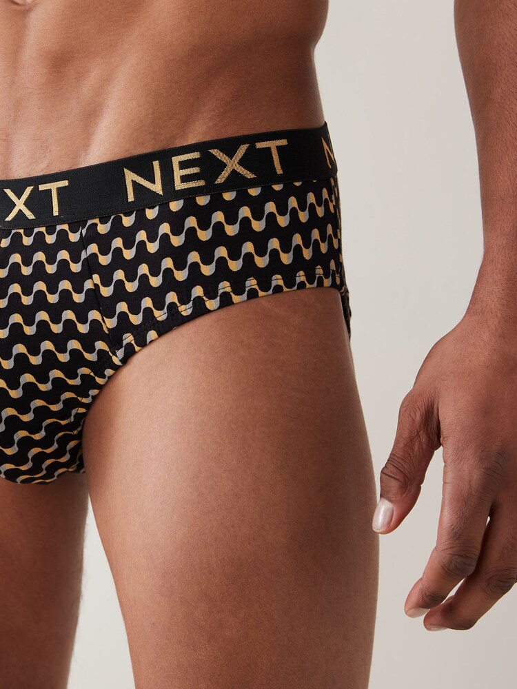 Black Gold Pattern 4 pack Cotton Rich Briefs - Image 4 of 10