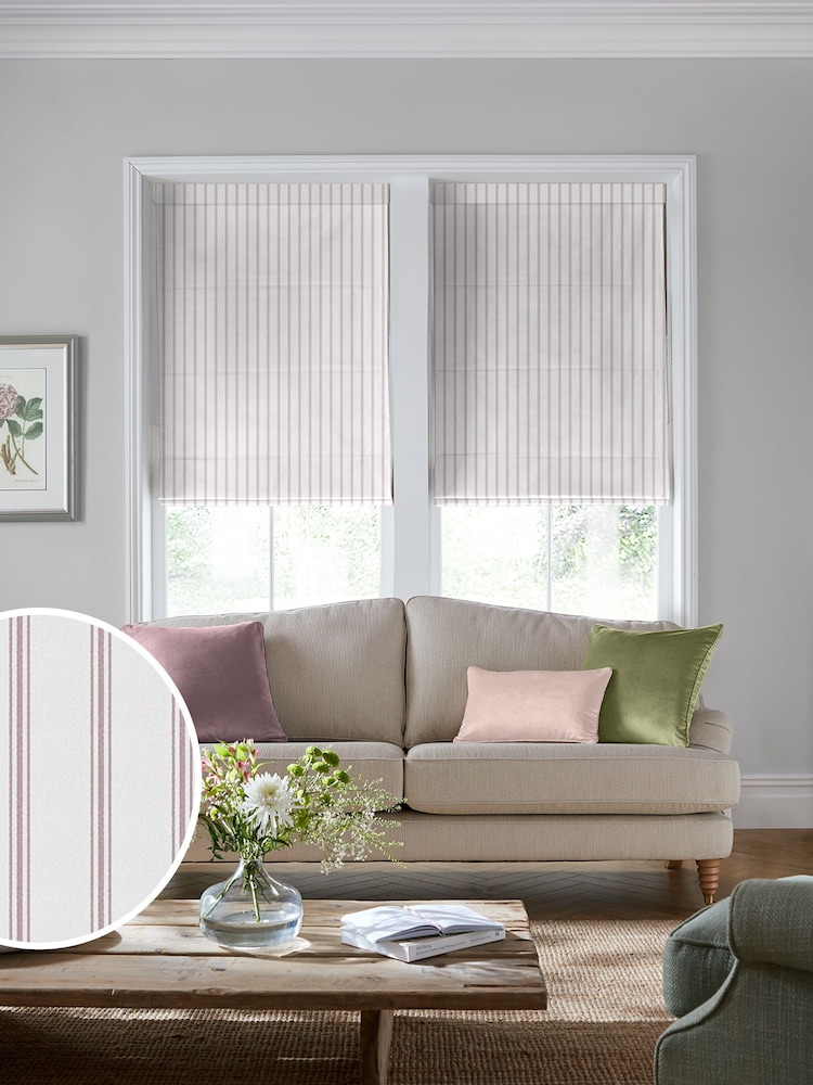 Laura Ashley Purple Burnsall Stripe Made To Measure Roman Blinds - Image 1 of 6
