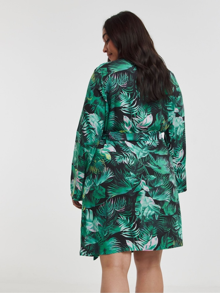 JD Williams Green Floral Tropical Robe - Image 2 of 4