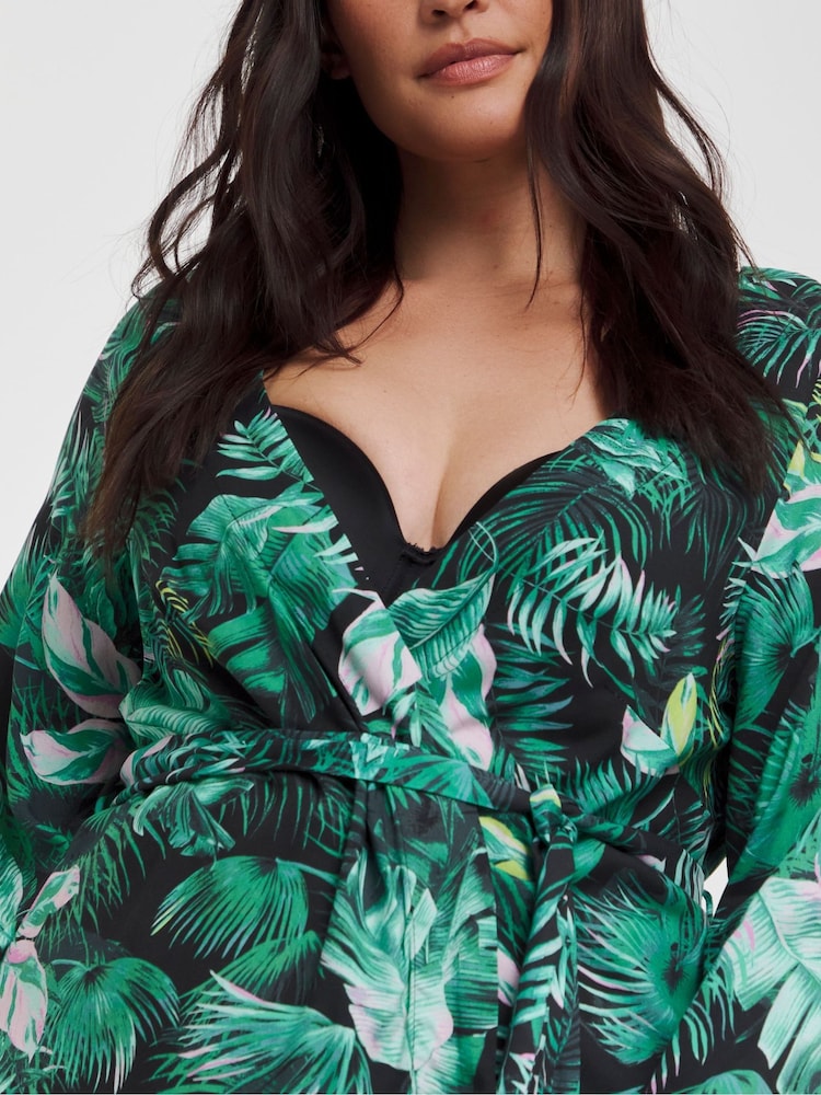 JD Williams Green Floral Tropical Robe - Image 4 of 4