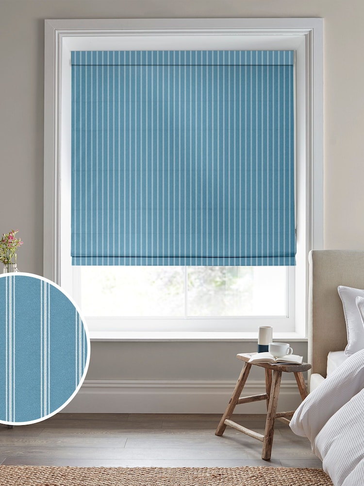 Laura Ashley Blue Burnsall Stripe Made To Measure Roman Blinds - Image 1 of 6