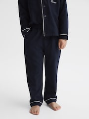 Reiss Navy Napp 4-9 yrs Cotton Piped Pyjama Trousers - Image 1 of 6