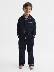 Reiss Navy Napp 4-9 yrs Cotton Piped Pyjama Trousers - Image 3 of 6