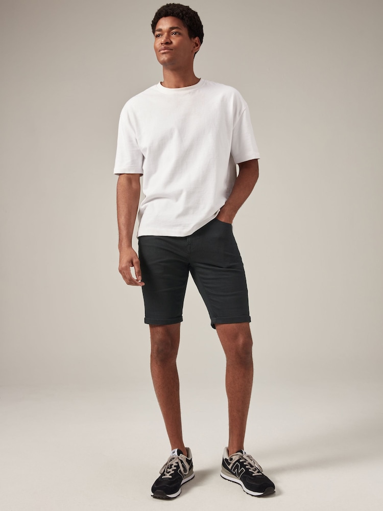 Black Skinny Fit Stretch Denim Shorts - Image 2 of 9