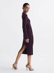 Reiss Purple Ronnie Collared Knitted Bodycon Dress - Image 3 of 7