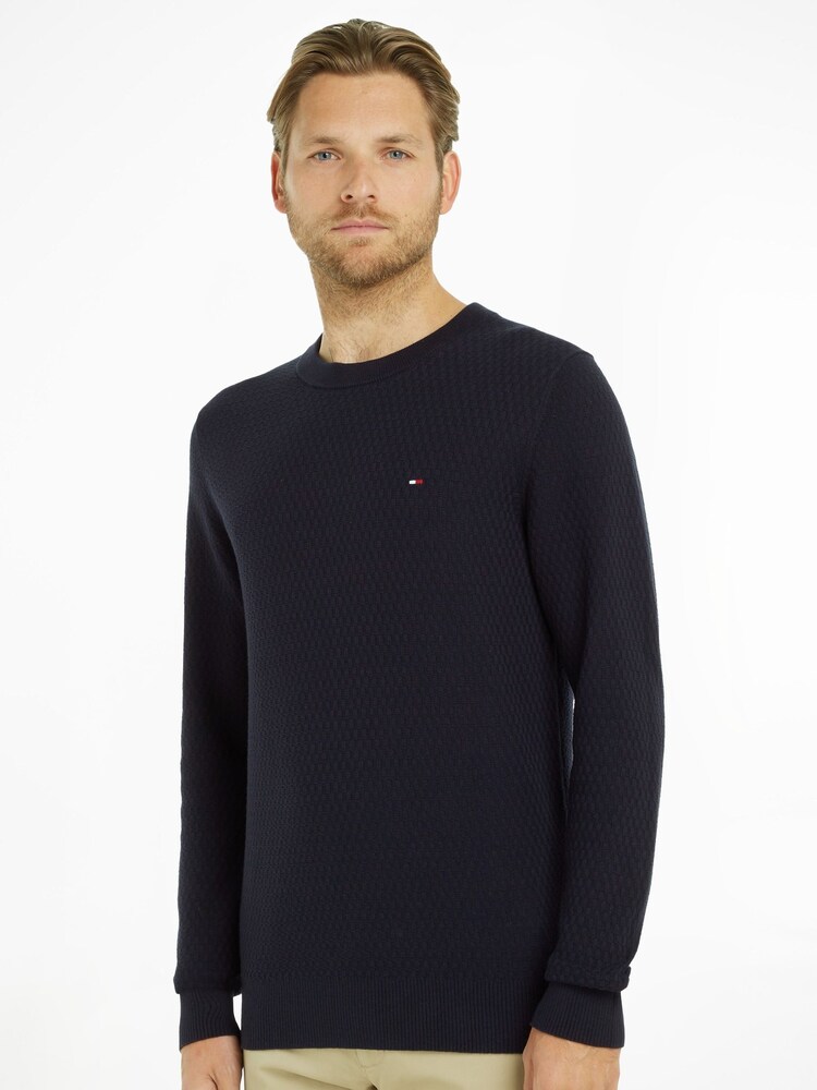 Sweter Tommy Hilfiger Cross Structure w kolorze niebieskim z okrągłym dekoltem - Image 1 of 6