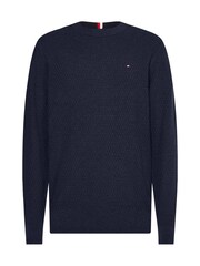 Sweter Tommy Hilfiger Cross Structure w kolorze niebieskim z okrągłym dekoltem - Image 4 of 6