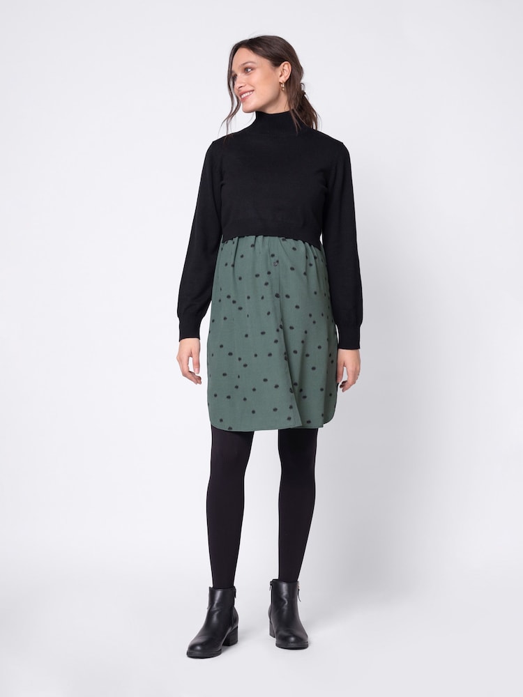 Seraphine Roll Neck Black Maternity And Nursing Jumper With Woven Skirt - Image 1 of 5