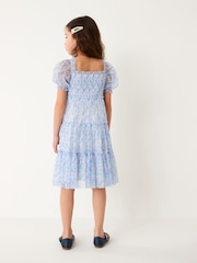 Blue Floral Mesh Tiered Dress (3-16yrs) - Image 3 of 9
