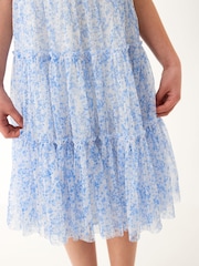 Blue Floral Mesh Tiered Dress (3-16yrs) - Image 5 of 9