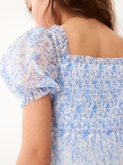 Blue Floral Mesh Tiered Dress (3-16yrs) - Image 6 of 9