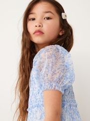 Blue Floral Mesh Tiered Dress (3-16yrs) - Image 7 of 9