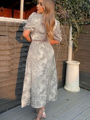 AX Paris Black Printed Ruched Side Midi Dress - Image 2 of 4