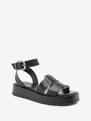 Black Forever Comfort® Leather Platform Chunky Sandals - Image 2 of 7