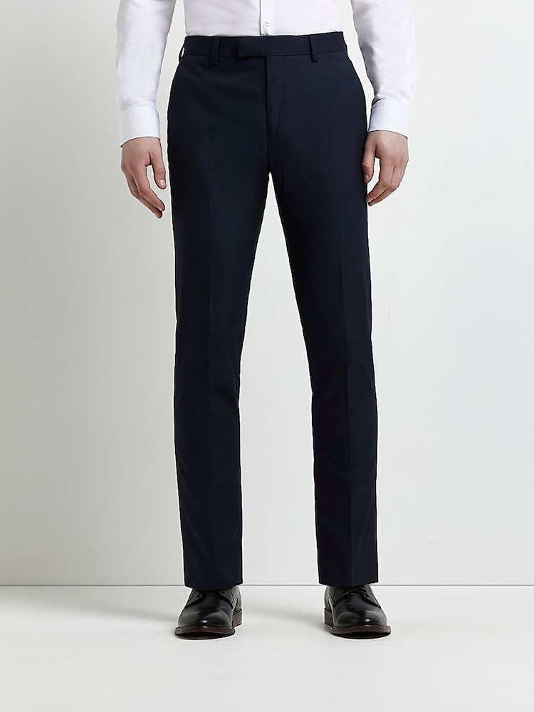 River Island Blue Twill Skinny Fit Trousers - Image 1 of 5