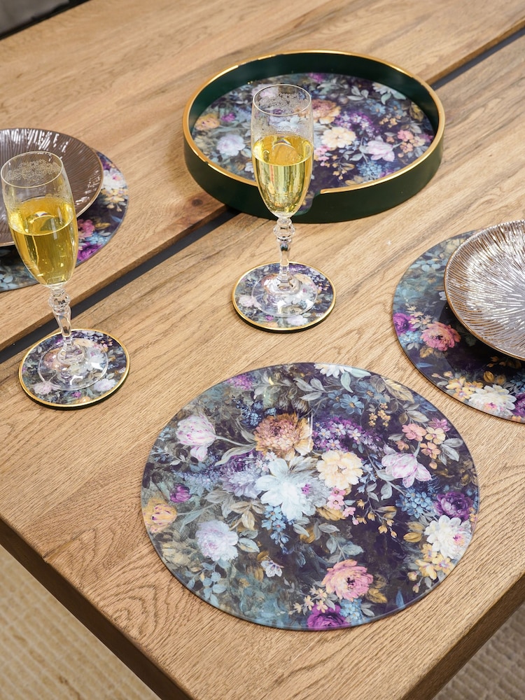 Laura Ashley Set of 4 Black Mathilde Floral Print Placemats - Image 1 of 4