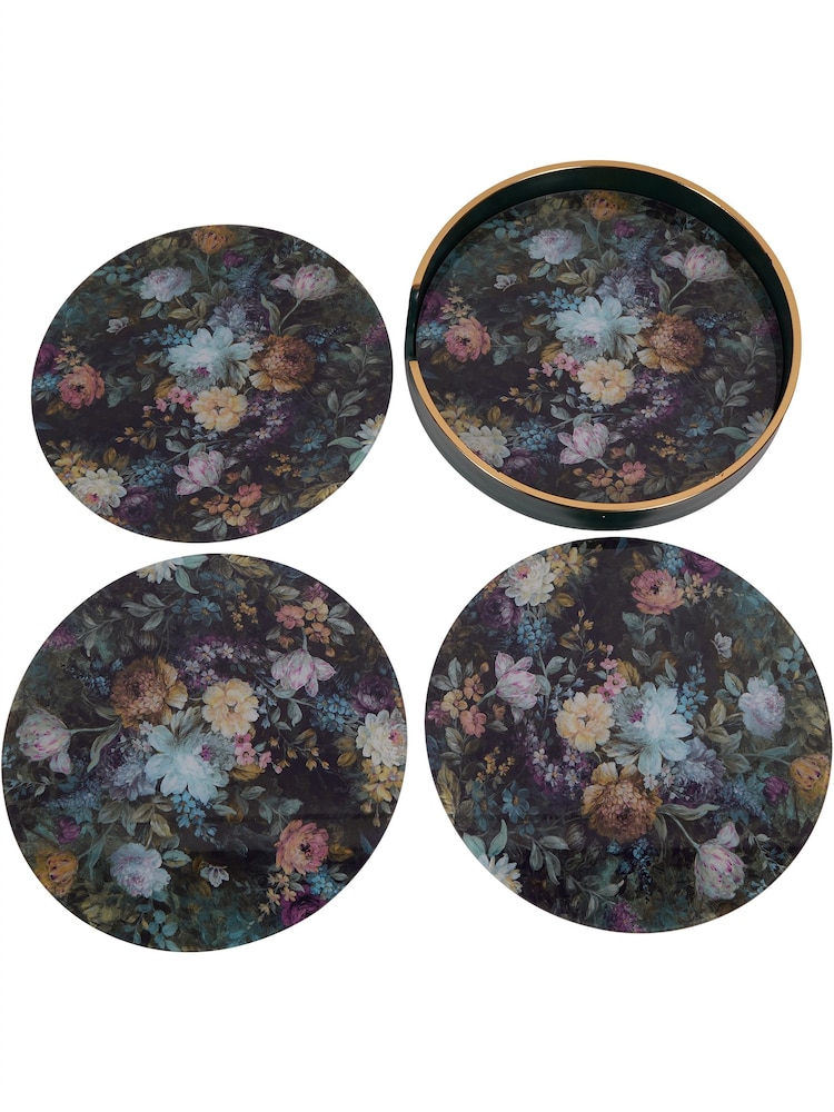 Laura Ashley Set of 4 Black Mathilde Floral Print Placemats - Image 4 of 4
