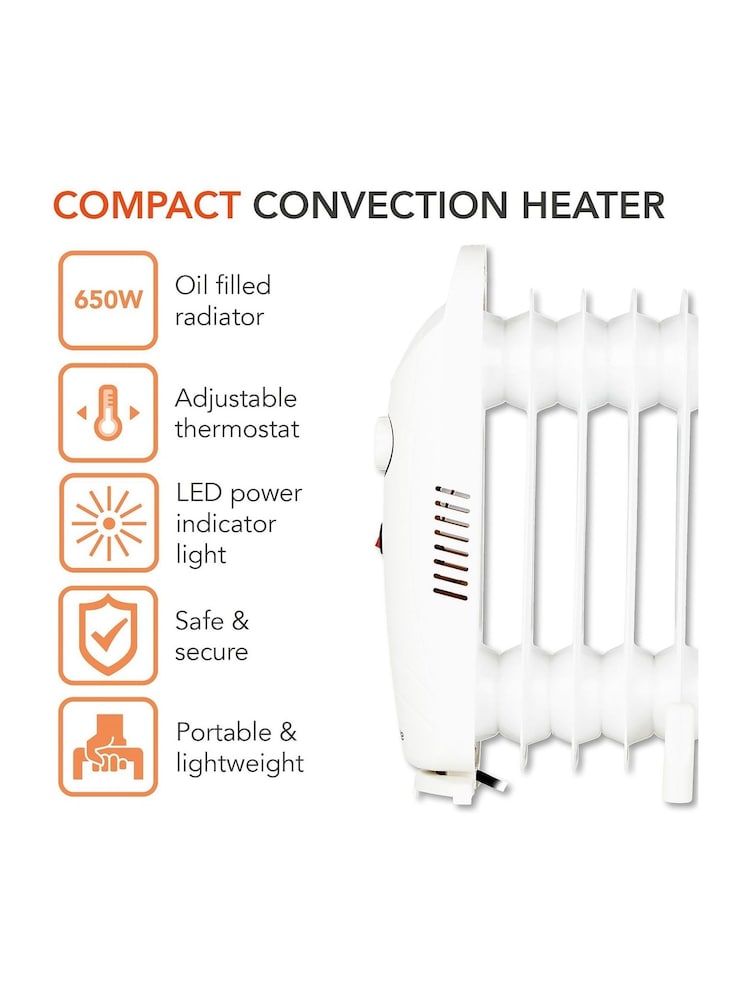 Warmlite White 650W Oil filled Radiator with Thermostat - Image 2 of 8
