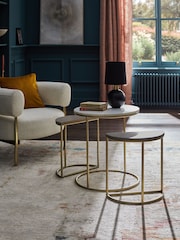 Dark Grey Marble Mango Wood Round Set of 3 Nest of Tables - Image 2 of 8