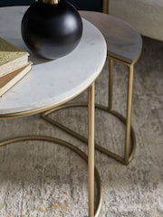 Dark Grey Marble Mango Wood Round Set of 3 Nest of Tables - Image 5 of 8