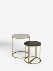 Dark Grey Marble Mango Wood Round Set of 3 Nest of Tables - Image 7 of 8