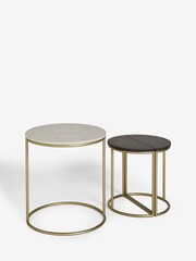 Dark Grey Marble Mango Wood Round Set of 3 Nest of Tables - Image 8 of 8