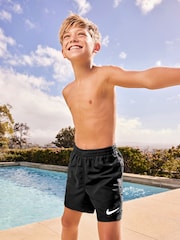 Nike Black Swim Logo Tape 4 Inch Volley Shorts - Image 1 of 5