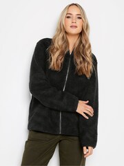 Long Tall Sally Black Fleece Zip Through Top - Image 1 of 4
