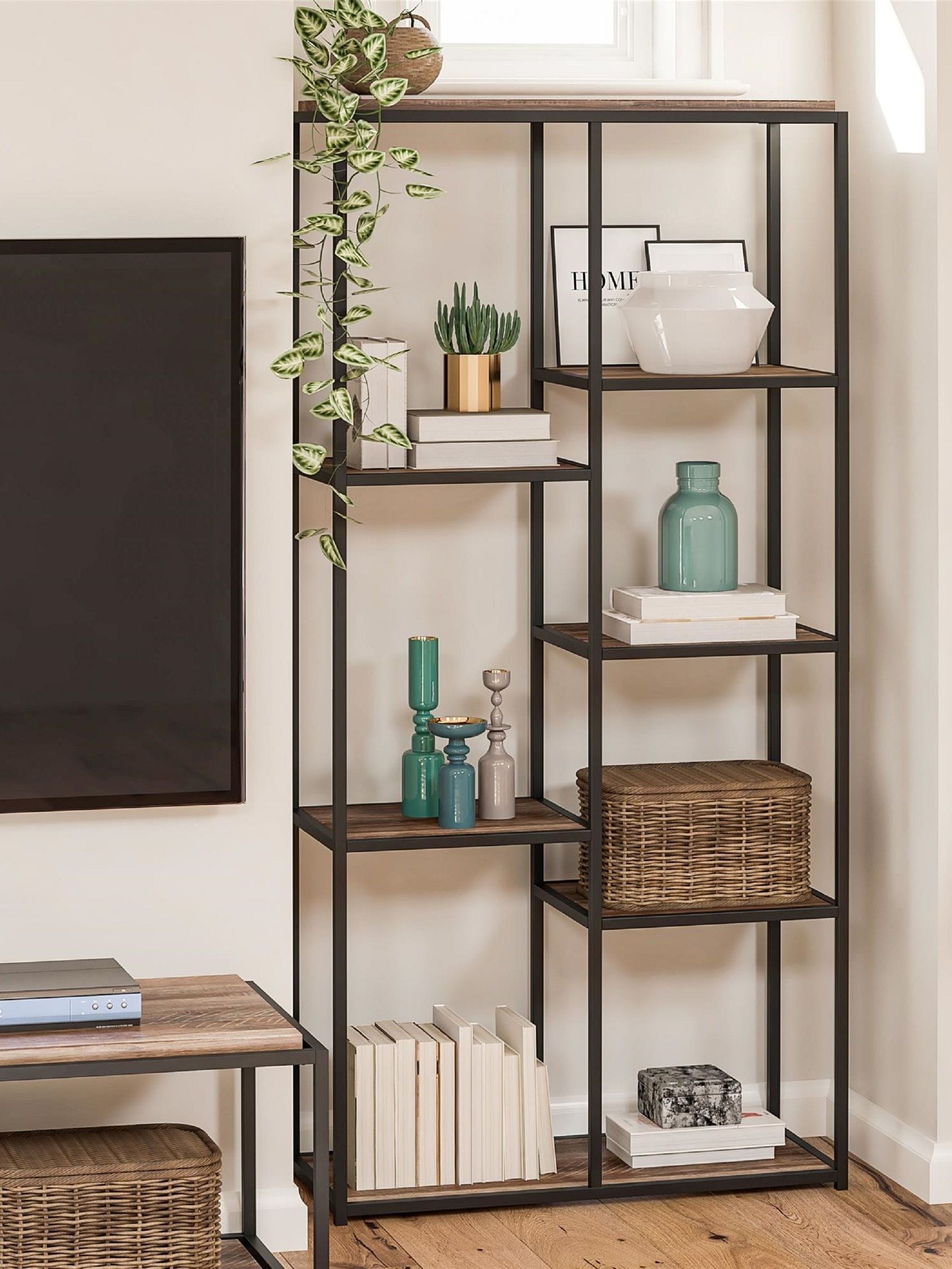 Dorel Quincy 5 Shelf Weathered Oak Bookcase - Image 3