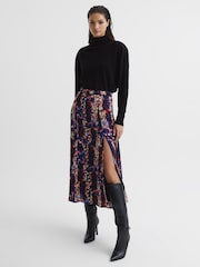 Reiss Black Katia Abstract Floral Slip Skirt - Image 1 of 5