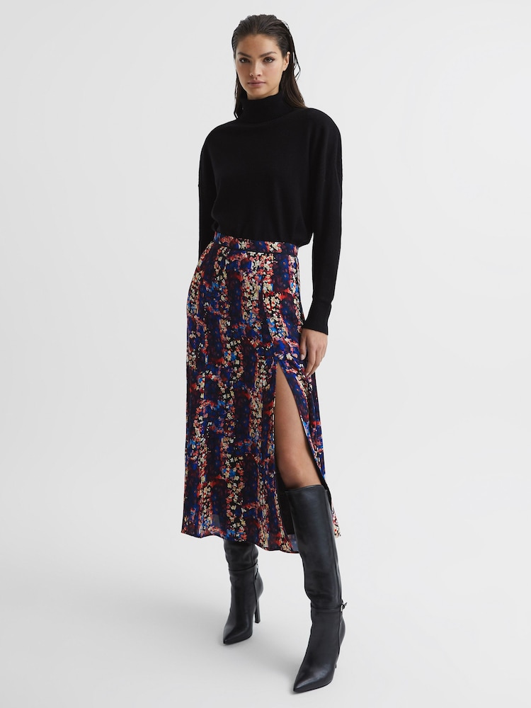 Reiss Black Katia Abstract Floral Slip Skirt - Image 1 of 5