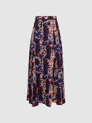 Reiss Black Katia Abstract Floral Slip Skirt - Image 2 of 5