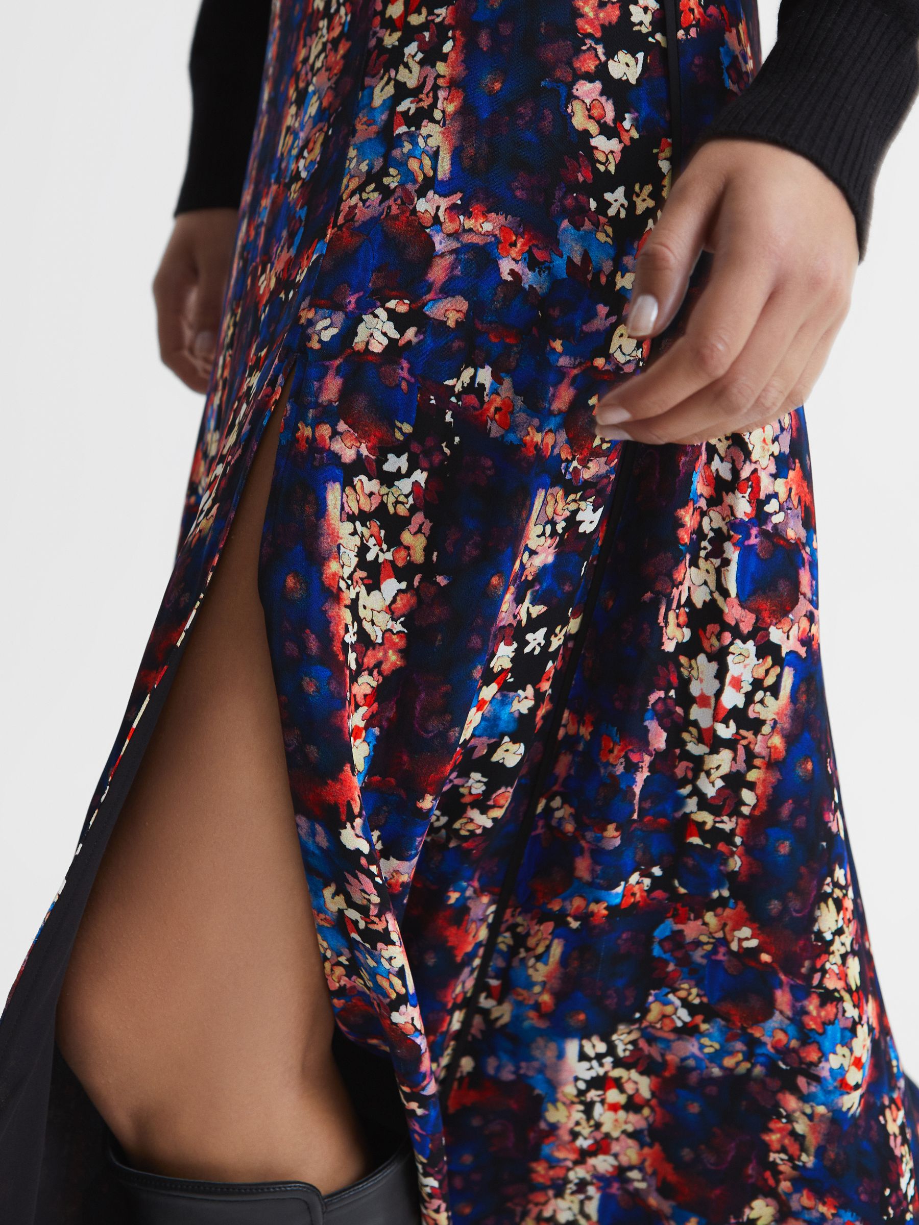 Buy Reiss Black Katia Abstract Floral Slip Skirt from the