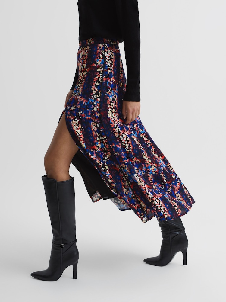 Reiss Black Katia Abstract Floral Slip Skirt - Image 4 of 5