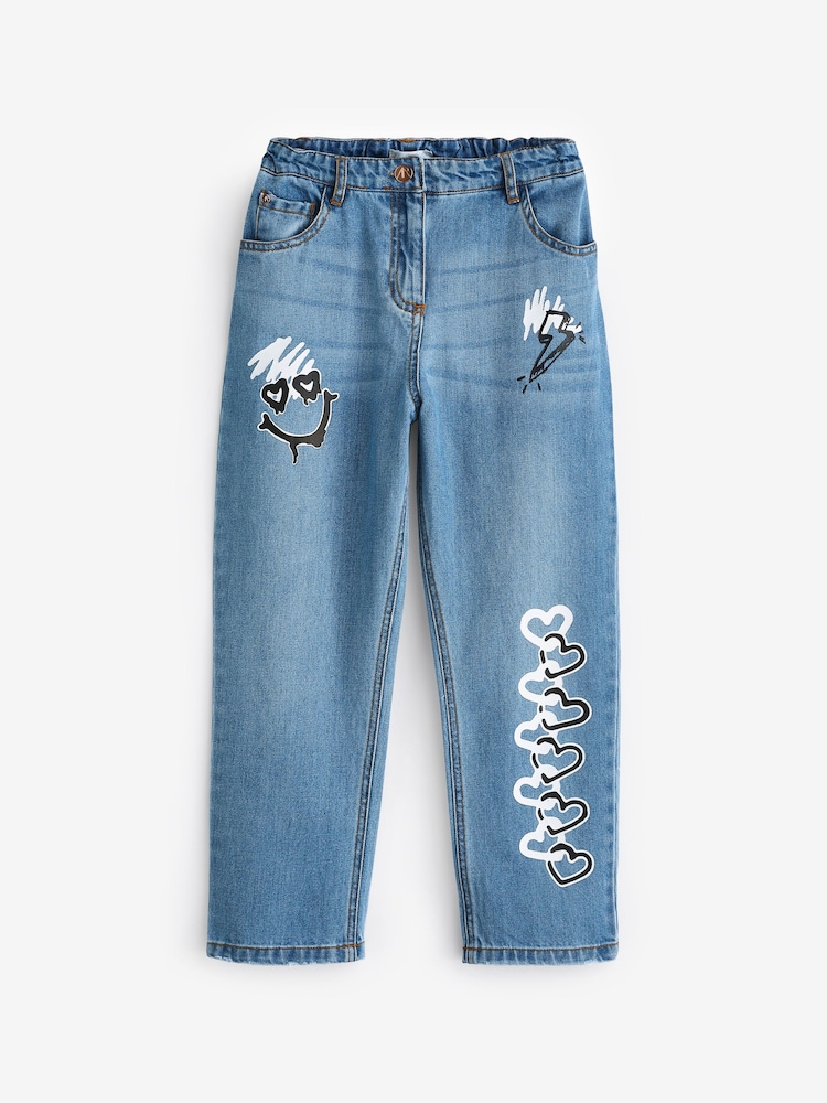 Angel & Rocket Blue Mollie Graffiti Denim 100% Cotton Jeans - Image 3 of 3 Angel & Rocket Blue Mollie Graffiti Denim 100% Cotton Jeans - Image 3 of 3