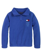 Tommy Hilfiger Blue Graphic Mock Neck Fleece Jumper - Image 1 of 3