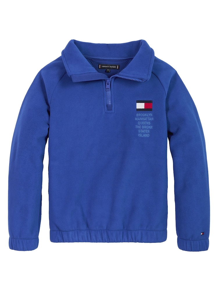 Tommy Hilfiger Blue Graphic Mock Neck Fleece Jumper - Image 1 of 3