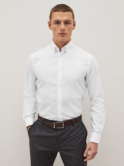 White Slim Fit Double Cuff Easy Care Oxford Shirt - Image 1 of 6